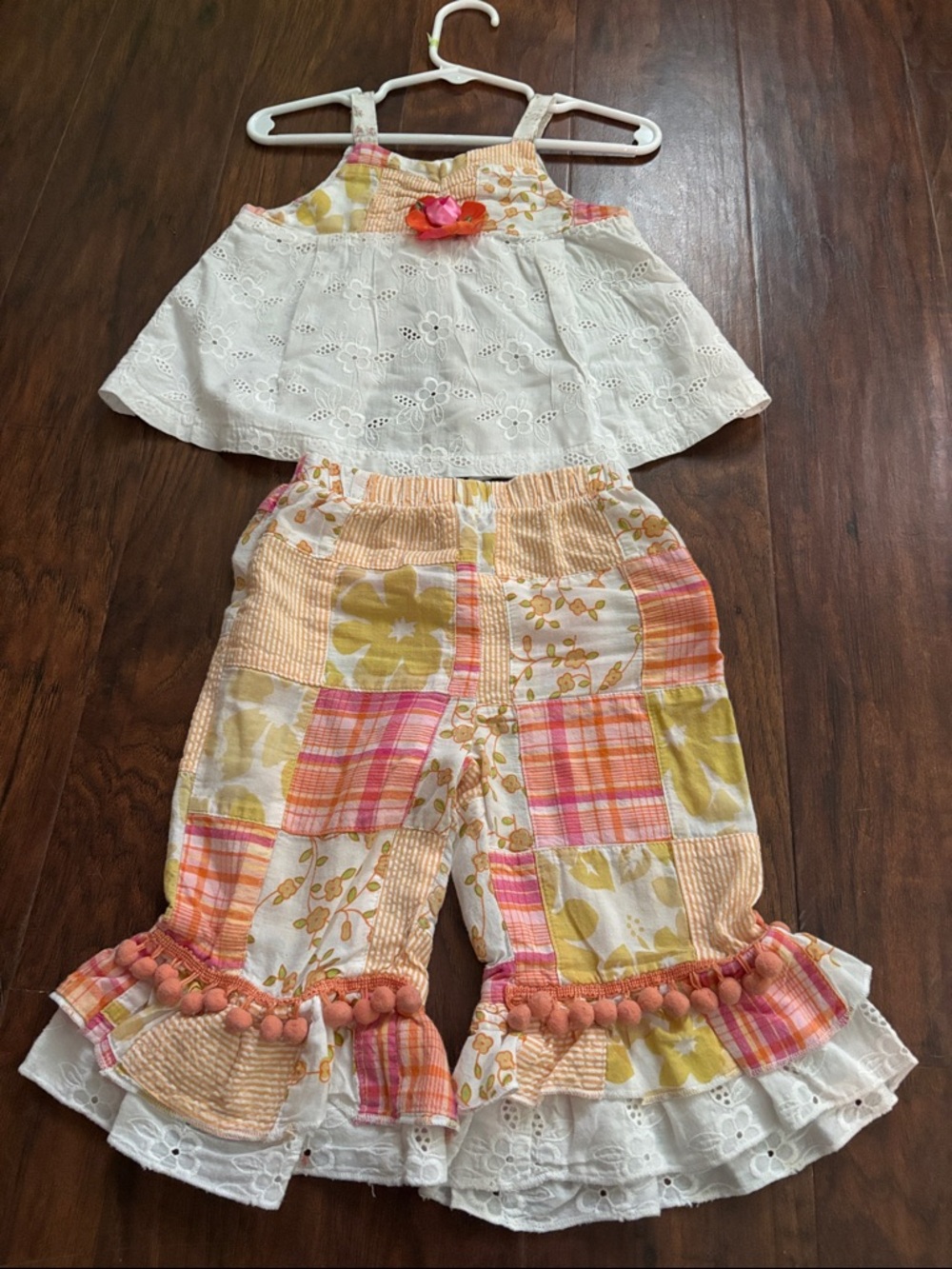 Baby Girl Floral Patchwork Two-Piece Set in White, Pink & Yellow